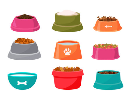 Dog, cat, animal or pet full food bowl vector illustration. Simple clipart logo icon flat design. Eps 10のイラスト素材