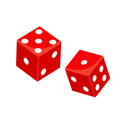 Vector Casino Dice of Authentic Icons. Vector rolling red dice set isolated on white background. 3d Board Game Pieces. Red Poker Cubes EPS 10のイラスト素材