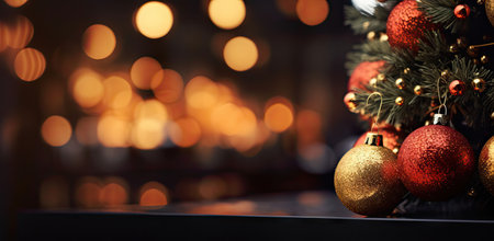 Close up of balls on christmas tree. created with Generative AI technology.の素材