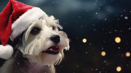 Cute dog in santa hat created with Generative Al technology.の素材
