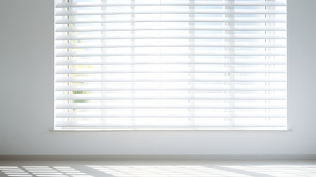Window with modern horizontal blinds indoors, closeup created with Generative AI technology.の素材