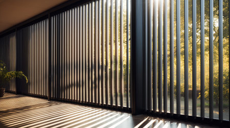 Window with modern black vertical blinds indoors, closeup created with Generative AI technology.の素材