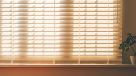 Window with modern horizontal blinds indoors, closeup created with Generative AI technology.の素材