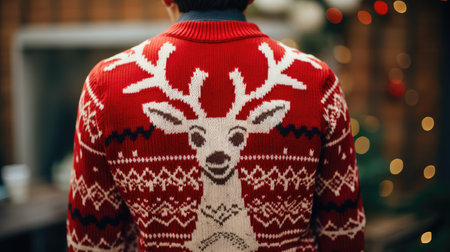 Christmas knitted sweater with deer created with Generative AI technologyの素材