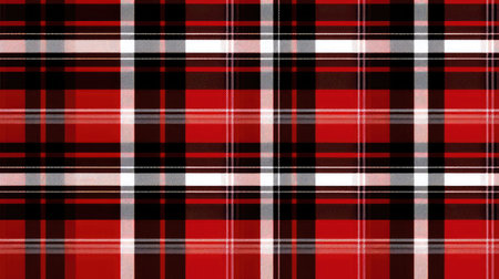 red, white and black seamless Checkered tartan fabric perfect for shirts or tablecloths, featuring a classic Scottish plaid design. Also great as a versatile backdrop or wallpaper.の素材