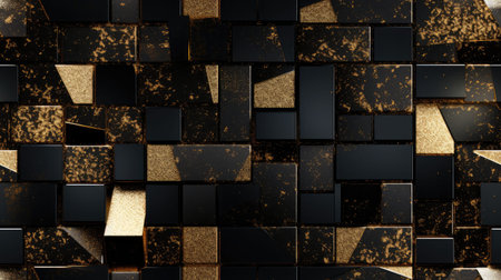 Game black and gold texture stones, rock wall seamless pattern. Cartoon background of rocky road or floor, cobble pavement material textured surface, graphic designの素材