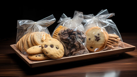 essence of mouthwatering cookies in transparent packaging, perfect for promoting your bakery or confectionery business.の写真素材