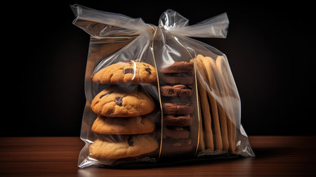 essence of mouthwatering cookies in transparent packaging, perfect for promoting your bakery or confectionery business.の写真素材