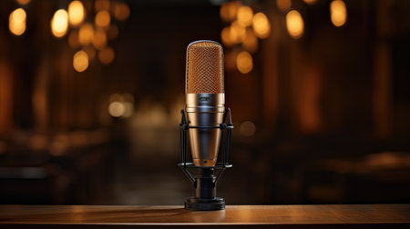 A professional microphone against a captivating background with ample copy space, ready for your messageの写真素材