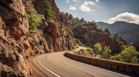 unforgettable journey along a serpentine road carved into the rugged rock. Experience the thrill of an adventurous mountain driveの写真素材