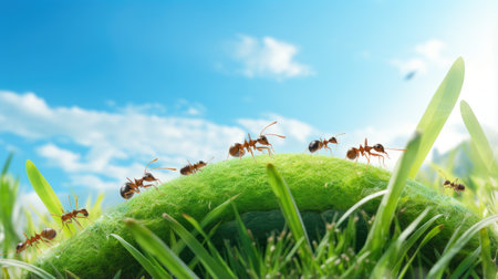 harmony of a miniature world as a team of ants works together. beauty of teamwork in nature.の素材
