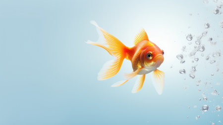 elegance of a pet goldfish gracefully swimming in its aquariumの素材