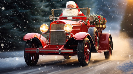 Santa's on the move! Get into the holiday spirit with Santa Claus in his car, delivering gifts and Christmas cheerの素材