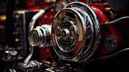 intricate details of a parked fire truck, ready for action at a moment's noticeの素材