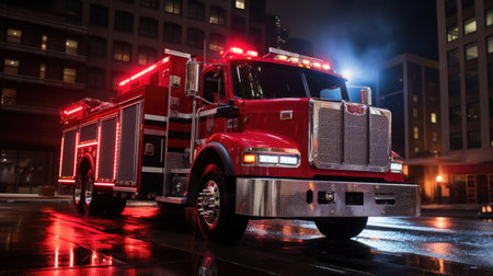 precision and power of a parked fire truck, the guardian of urban safetyの素材