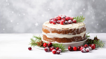 A mouthwatering flat lay composition featuring a traditional Christmas cake table. Irresistible holiday delight.の素材