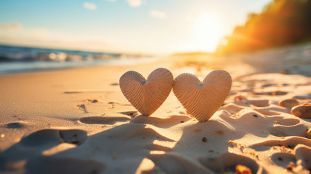 Wedding Dreams: Heartfelt connection on a sandy beach, perfect for Valentine's and wedding concepts.の素材
