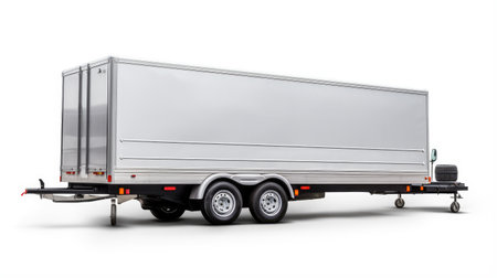 Travel in style with a car trailer! This isolated trailer on a white backdrop signifies the convenience and excitement of hitting the open road.の素材