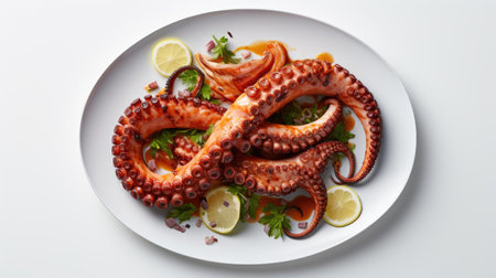Experience the culinary artistry of oceanic cuisine through a close-up image of octopus, a delicious treat for seafood enthusiasts.の素材