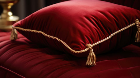 epitome of elegance with this royal red velvet pillow featuring a golden rope accent. It's the perfect addition to create a lavish and stylish interiorの素材