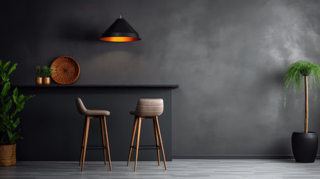 high bar stool against a dark gray wall, embodying the essence of contemporary elegance in urban living.の素材