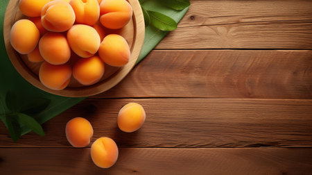 Celebrate the flavors of summer with a visual feast of ripe, golden peaches artfully presented on a wooden backdropの素材