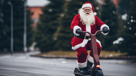dynamic visual of Santa Claus on a motorcycle, blending the magic of Christmas with the thrill of the ride. Picture Santa as he speeds through the city, delivering holiday cheeの素材