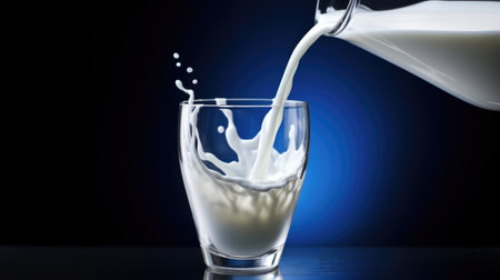 Witness the wholesome moment as milk gracefully pours into a crystal-clear glass, capturing the essence of freshness and nourishmentの素材