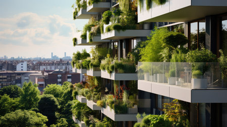Architectural Elegance: Delve into the exterior balcony of a European residential house, showing a harmonious blend of design and outdoor livingの写真素材