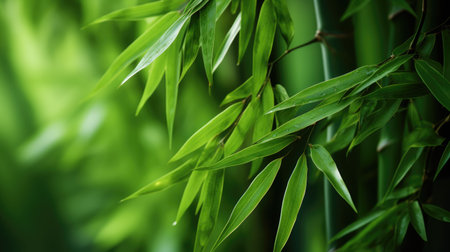 Nature's Serenity: Fresh bamboo trees in a lush forest, a tranquil scene with a blurred backgroundの写真素材