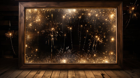 Illuminate your designs with the charm of Silvester using a rustic wooden background adorned with a frame of sparkling sparklers and bokeh lights, creating a festive atmosphere for your New Year's Eve eventの素材