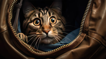 Creative Cat Comedy - Amusing Feline Popping Out of an Open Zipper, Isolatedの素材