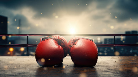 Market Dominance with Competitive Advantage - Blank Card Held by Boxing Glovesの素材