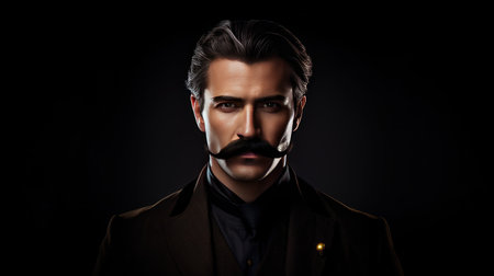 Highlight the art of facial grooming with an eye-catching portrayal of a perfectly styled mustache, its shadow accentuating its masculinity.の素材