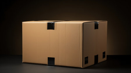 Secure Shipment - A Closed Cardboard Box Representing Safe and Reliable Product Packaging.の素材