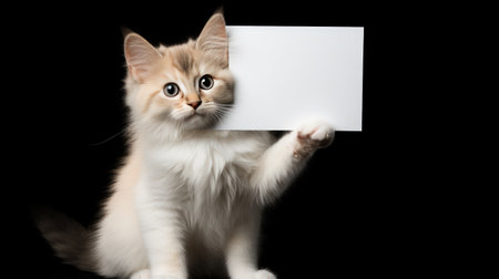 Promoting Pet Care - Smiling Cat with Message Card, Isolatedの素材