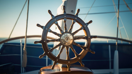Steer to Success - Blank Ship Wheel as a Maritime Control Symbol on Yacht or Vesselの素材