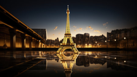 Eiffel Tower in Golden Splendor - Behold the iconic Parisian landmark, the Eiffel Tower, in stunning gold. Ideal for travel posters and artistic designs.の素材