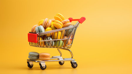 "Online Grocery Shopping - A colorful basket filled with farm-fresh produce, highlighting the convenience of ordering and delivering food online in the modern digital ageの素材