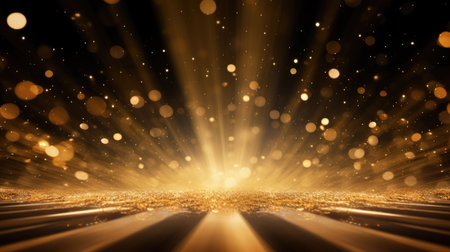 Performance Ready: Get the stage set with glittering lights and a golden floor. It's the perfect backdrop for your product display.の素材