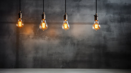 Industrial Elegance: Enhance your loft-style decor with a set of retro Edison lamps. The gray concrete background sets the perfect toneの素材