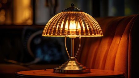 Illuminated Home: An interior close-up reveals a glowing bulb, filling the room with cozy and stylish lightの素材