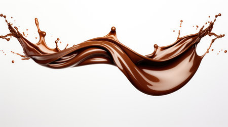 Tempting Confection: enticing visual of mouthwatering chocolate syrup drizzling on a clean white canvas, luring dessert aficionadosの写真素材