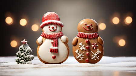 Sweet Festive Delight: Snowman and Gingerbread Man Cookies for the Holidays. Edible Winter Artistry!の素材