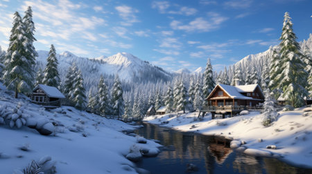 Incredible winter landscape with snowcapped TREES trees in frosty morning. Amazing nature scenery in winter mountain valley. Awesome natural background. Soft light effectの素材