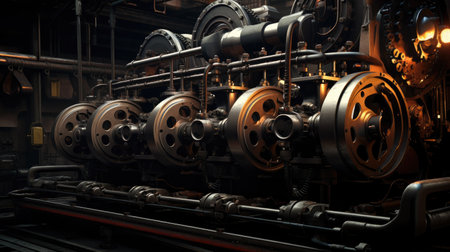 Witness engine gears in an industrial setting. Invest in stocks symbolizing precision and technological advancementの素材