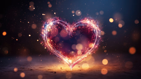 "Glowing love! A heart light with a sparks background, a symbol of radiant passion. Invest in stocks capturing the essence of luminous love.の素材