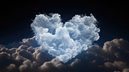 "Celestial love! Heart-shaped cloud isolated on black, a symbol of atmospheric romance. Invest in stocks capturing the essence of ethereal love in nature. Sell the romance, sell the stocksの素材
