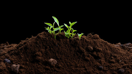 Planting perfection! Picture a square piece of soil against a white backdrop.の素材
