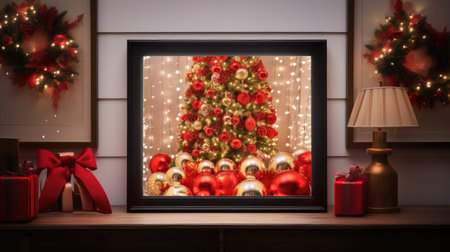 Festive glow! Christmas lights frame, a symbol of holiday cheer.の素材